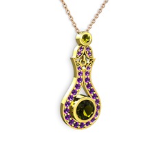 Peridot ve ametist 925 ayar altın kaplama gümüş kolye (40 cm gümüş rolo zincir)