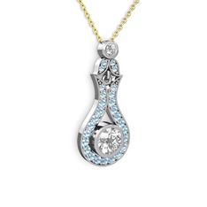 Swarovski ve akuamarin 14 ayar beyaz altın kolye (40 cm altın rolo zincir)