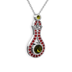 Peridot ve garnet 14 ayar beyaz altın kolye (40 cm beyaz altın rolo zincir)