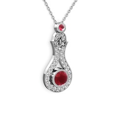 Kök yakut ve swarovski 14 ayar beyaz altın kolye (40 cm beyaz altın rolo zincir)
