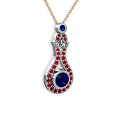 Lale Kolye - Lab safir ve garnet 14 ayar beyaz altın kolye (40 cm rose altın rolo zincir) #16ei467