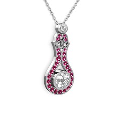 Lale Kolye - Beyaz zirkon ve rodolit garnet 14 ayar beyaz altın kolye (40 cm beyaz altın rolo zincir) #16ektgi