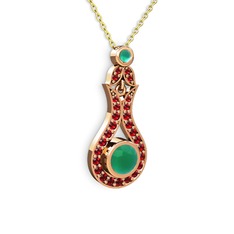 Lale Kolye - Kök zümrüt ve garnet 18 ayar rose altın kolye (40 cm altın rolo zincir) #16oifxo