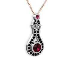 Rodolit garnet ve siyah zirkon 8 ayar beyaz altın kolye (40 cm rose altın rolo zincir)