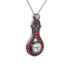 Lale Kolye - Swarovski ve garnet 925 ayar siyah rodyum kaplama gümüş kolye (40 cm beyaz altın rolo zincir) #16pkozd