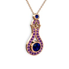 Lab safir ve ametist 8 ayar rose altın kolye (40 cm gümüş rolo zincir)