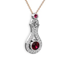 Rodolit garnet ve swarovski 14 ayar beyaz altın kolye (40 cm rose altın rolo zincir)