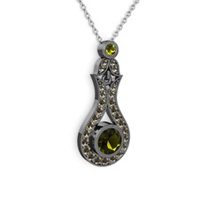 Peridot ve dumanlı kuvars 925 ayar siyah rodyum kaplama gümüş kolye (40 cm beyaz altın rolo zincir)