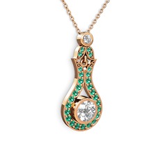 Lale Kolye - Swarovski ve yeşil kuvars 18 ayar rose altın kolye (40 cm rose altın rolo zincir) #17vujms