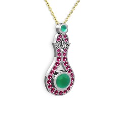 Lale Kolye - Kök zümrüt ve rodolit garnet 18 ayar beyaz altın kolye (40 cm altın rolo zincir) #183seld