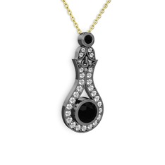 Lale Kolye - Siyah zirkon ve swarovski 925 ayar siyah rodyum kaplama gümüş kolye (40 cm altın rolo zincir) #18an8vl