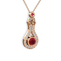 Lale Kolye - Kök yakut ve swarovski 14 ayar rose altın kolye (40 cm rose altın rolo zincir) #18io6ih