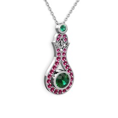 Yeşil kuvars ve rodolit garnet 14 ayar beyaz altın kolye (40 cm beyaz altın rolo zincir)
