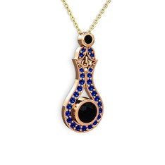 Siyah zirkon ve lab safir 8 ayar rose altın kolye (40 cm altın rolo zincir)