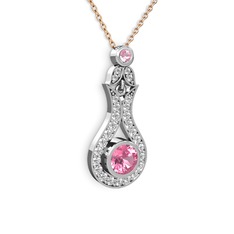 Lale Kolye - Pembe kuvars ve swarovski 14 ayar beyaz altın kolye (40 cm gümüş rolo zincir) #19uj0b5