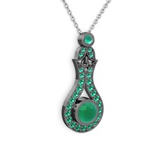 Lale Kolye - Kök zümrüt ve yeşil kuvars 925 ayar siyah rodyum kaplama gümüş kolye (40 cm beyaz altın rolo zincir) #19xntwi