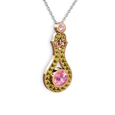 Lale Kolye - Pembe kuvars ve peridot 18 ayar rose altın kolye (40 cm beyaz altın rolo zincir) #1a1e7ev