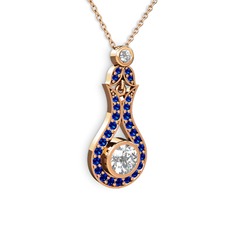 Swarovski ve lab safir 8 ayar rose altın kolye (40 cm rose altın rolo zincir)