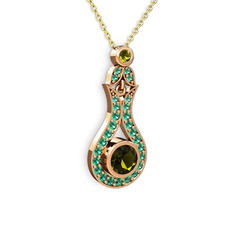 Peridot ve yeşil kuvars 14 ayar rose altın kolye (40 cm altın rolo zincir)