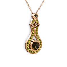 Lale Kolye - Dumanlı kuvars ve peridot 18 ayar rose altın kolye (40 cm rose altın rolo zincir) #1ai6y2e