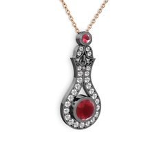Lale Kolye - Kök yakut ve swarovski 925 ayar siyah rodyum kaplama gümüş kolye (40 cm rose altın rolo zincir) #1ash9cr