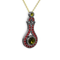 Lale Kolye - Peridot ve garnet 925 ayar siyah rodyum kaplama gümüş kolye (40 cm altın rolo zincir) #1au71xu