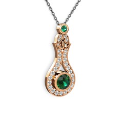 Lale Kolye - Yeşil kuvars ve swarovski 14 ayar rose altın kolye (40 cm gümüş rolo zincir) #1azbpdy