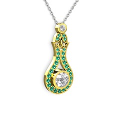 Lale Kolye - Swarovski ve yeşil kuvars 14 ayar altın kolye (40 cm gümüş rolo zincir) #1c8uzzi