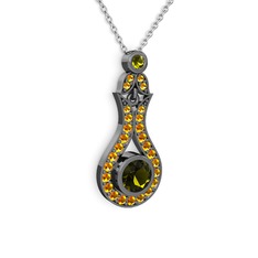 Lale Kolye - Peridot ve sitrin 925 ayar siyah rodyum kaplama gümüş kolye (40 cm beyaz altın rolo zincir) #1cm9c78