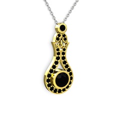 Lale Kolye - Siyah zirkon 14 ayar altın kolye (40 cm beyaz altın rolo zincir) #1cpn9u3