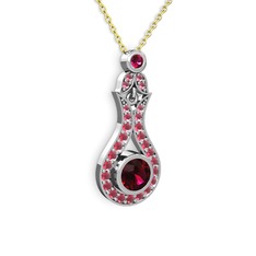 Lale Kolye - Rodolit garnet ve kök yakut 925 ayar gümüş kolye (40 cm altın rolo zincir) #1d0y83j