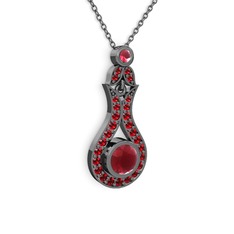 Lale Kolye - Kök yakut ve garnet 925 ayar siyah rodyum kaplama gümüş kolye (40 cm gümüş rolo zincir) #1dllgnk