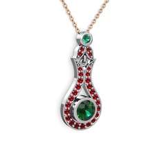 Yeşil kuvars ve garnet 18 ayar beyaz altın kolye (40 cm rose altın rolo zincir)