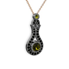 Peridot ve siyah zirkon 925 ayar siyah rodyum kaplama gümüş kolye (40 cm gümüş rolo zincir)