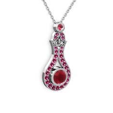 Lale Kolye - Kök yakut ve rodolit garnet 14 ayar beyaz altın kolye (40 cm beyaz altın rolo zincir) #1e4ust4