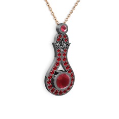 Lale Kolye - Kök yakut ve garnet 925 ayar siyah rodyum kaplama gümüş kolye (40 cm rose altın rolo zincir) #1eesivd