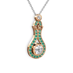 Lale Kolye - Swarovski ve kök zümrüt 925 ayar rose altın kaplama gümüş kolye (40 cm beyaz altın rolo zincir) #1ehebny