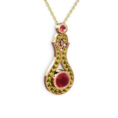 Lale Kolye - Kök yakut ve peridot 14 ayar rose altın kolye (40 cm altın rolo zincir) #1em9xn4