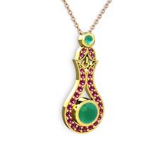 Kök zümrüt ve rodolit garnet 925 ayar altın kaplama gümüş kolye (40 cm gümüş rolo zincir)
