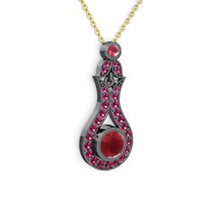 Kök yakut ve rodolit garnet 925 ayar siyah rodyum kaplama gümüş kolye (40 cm altın rolo zincir)