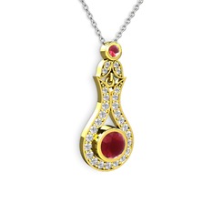 Kök yakut ve swarovski 14 ayar altın kolye (40 cm beyaz altın rolo zincir)