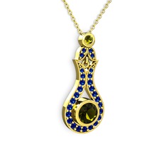 Lale Kolye - Peridot ve lab safir 8 ayar altın kolye (40 cm altın rolo zincir) #1fe8g58