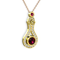 Rodolit garnet ve swarovski 14 ayar altın kolye (40 cm rose altın rolo zincir)