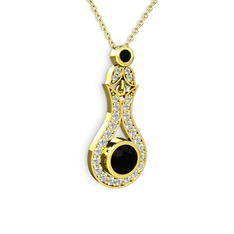 Siyah zirkon ve swarovski 925 ayar altın kaplama gümüş kolye (40 cm altın rolo zincir)