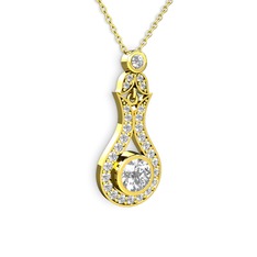Swarovski ve beyaz zirkon 8 ayar altın kolye (40 cm gümüş rolo zincir)