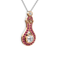 Swarovski ve rodolit garnet 925 ayar rose altın kaplama gümüş kolye (40 cm beyaz altın rolo zincir)