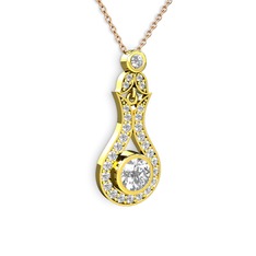 Lale Kolye - Swarovski ve beyaz zirkon 14 ayar altın kolye (40 cm rose altın rolo zincir) #1hanma9