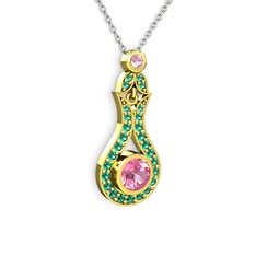 Lale Kolye - Pembe kuvars ve yeşil kuvars 925 ayar altın kaplama gümüş kolye (40 cm beyaz altın rolo zincir) #1hh76bu