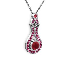Lale Kolye - Kök yakut ve rodolit garnet 8 ayar beyaz altın kolye (40 cm gümüş rolo zincir) #1hvxmnj
