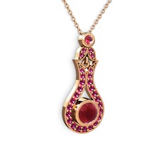 Kök yakut ve rodolit garnet 925 ayar rose altın kaplama gümüş kolye (40 cm rose altın rolo zincir)